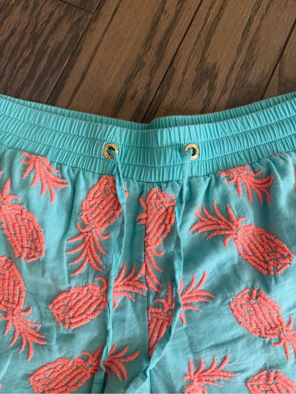 Lilly Pulitzer Aqua Elastic Waist Lounge Shorts with Pink Label - Picture 4 of 5